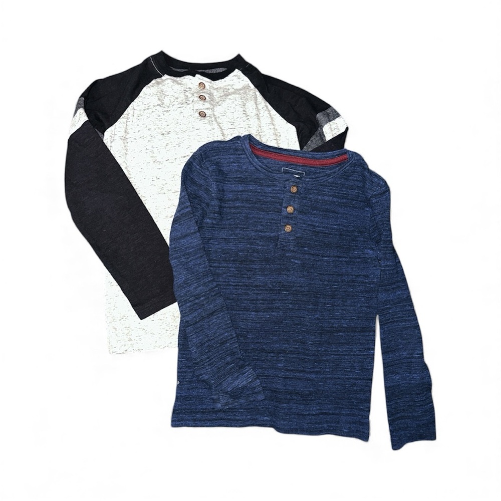 Sonoma Kids Long Sleeve Henley Shirts bundle - Blue and light gray & black